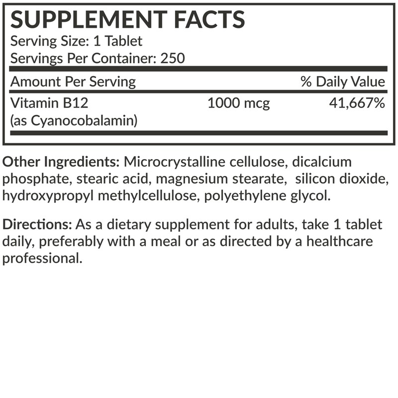 Futurebiotics Vitamin B12 1000mcg Vegetarian Friendly Non-GMO, 250 Tablets