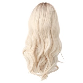 Gradient Blonde Brown Long Curly Wig Women Heat Resistant Synthetic Wig with Bang for Cosplay Party