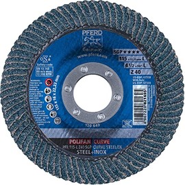 PFERD 4-1/2" x 7/8" POLIFAN CURVE Flap Disc SGP, Zirconia, 40 Grit, 10-Pack