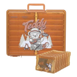Photo Storage Box 4" x 6" Cases With Handle - 16 Inner Keeper (Brown-Camping style pattern)