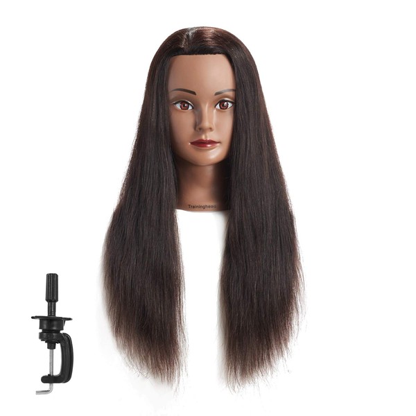 Traininghead 24-26'' Female Mannequin Head 100% Human Hair Hairdresser Training Practice Head Cosmetology Manikin Head Doll Head with Stand (1711-1-20‘’)