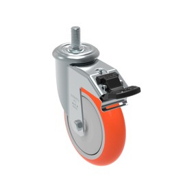 Schioppa GLEHF 512 UPE G L12 Series 5" x 1-1/4" Diameter Swivel Caster with Total Lock Brake, Non-Marking Polyurethane Precision Ball Bearing Wheel, 12 mm Diameter x 40 mm Length Threaded Stem, 325 lb