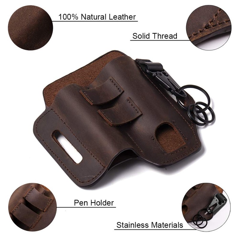 Gentlestache Multitool Belt Sheath, EDC Leather Belt Organizer, Flashlight Holder,