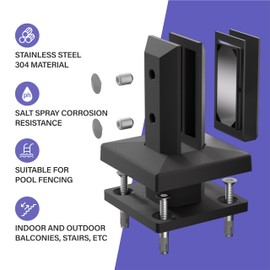 Glass Railing Spigot,1 Pack 304 Stainless Steel 1450g Heavy Duty Black Square Pool Fence Glass Railing Post Clamp Spigot Floor Mount Rail for Home Garden Stairs Balustrade Balcony