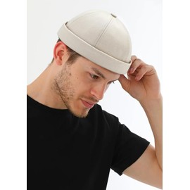 Malaxlx 2 Pcs Mens Beige Brimless Docker Cap Skull Cap Worker Sailor Cap Rolled Cuff Retro Beanie