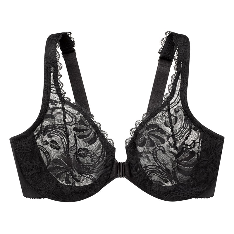 Full Figure Plus Size Wonderwire Front-Closure Stretch Lace Bra Underwire
