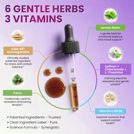 Cortisol Supplements for Women, 9 in 1 Cortisol Reducer w/ KSM-66® Ashwagandha, Kava, Lemon Balm, Chamomile, Saffron, L-Theanine & Vitamins, Hormone Harmony Liquid Drops, 2 FL.OZ, Blueberry Flavor