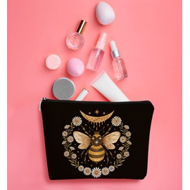 Vintage Tarot Daisy Flower Queen Bee Makeup Bag,Spring Bumble Honey Bee Floral Cosmetic Bag Best Gift Idea for Bee Lovers Teen Girls Women,Christmas Birthday Gifts for Teen Girls Women Daughter Sister