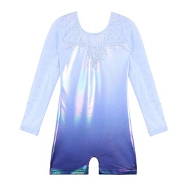 BAOHULU Girls Gymnastics Leotards Blue Fancy Sparkle Tank Biketards with Shorts B217_SequinBlue_100