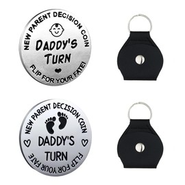 HayLniXy 2 Sets New Parents Decision Coin Stainless Steel Parents Turn Coin Double Sided Parents Flip Coin with Leather Case Fun for First Time to be Dad Mom