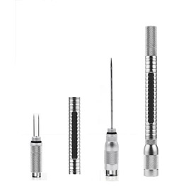 HAWAN Cigar Punch 4 in 1 Multitool Dual Size Punch with Draw Enhancer Cutter and Twin Nubber (Color:Silver)