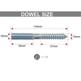 TOP-VIGOR 8Pcs Double Headed Bolts Dowels, M10*110mm Double Ended Screws, Metal Screw Dowels Hanger Bolts for Woodworking Connector Joining Furniture Legs Professional Carpenters DIY