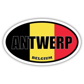 3 Pack 2x3 inches | Antwerp Belgium Flag Oval Sticker Construction Toolbox, Hardhat, Lunchbox, Helmet, Mechanic, Luggage