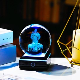 YWHL 80mm 3D Crystal Good Shepherd Statue Ball with Colorful Base Laser Engraved Jesus Figurine for Religious Gifts for Women Men on Christmas, Christian Catholic Church Keepsakes