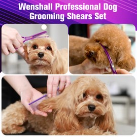 Wenshall Professional Dog Grooming Scissors Set - 6.5" Thinning, 7" Straight, 7" Up-Curved, 7" Down-curved Scissors and Comb for Dog Cat Pet (Purple)
