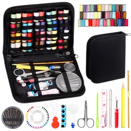 Keadic 128Pcs Portable Hand Sewing Supplies with Case Contains 40 Thread Spools Needles Scissors Clips Thimble Tape Measure, Mini Sew Kits for Adults Traveler Emergency DIY Clothing Fixes
