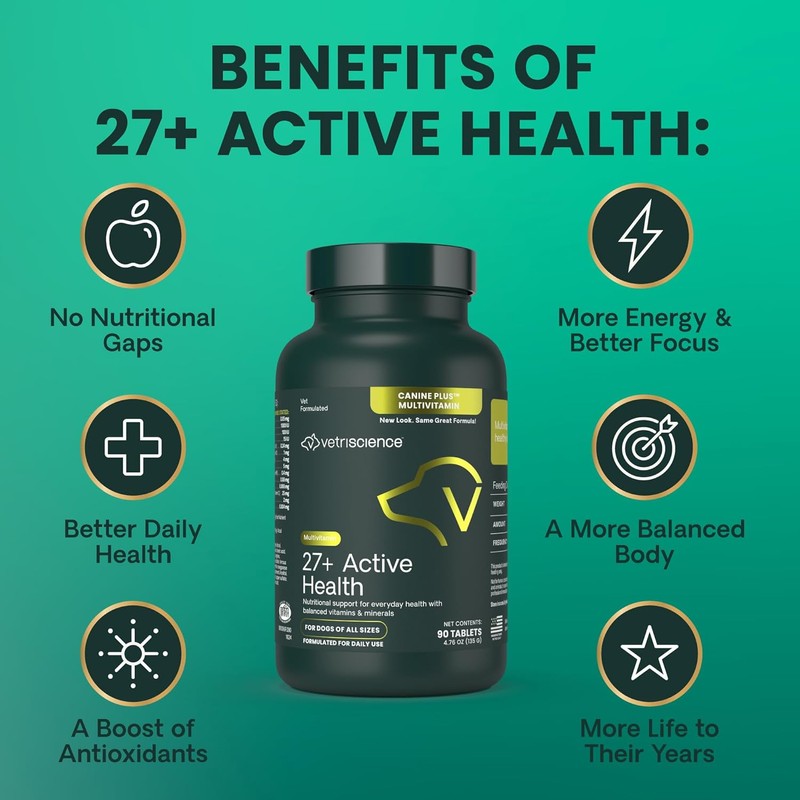 VetriScience 27+ Active Health Chewable Tablets, Canine Plus Daily Multivitamin