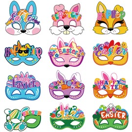 COSORO 12pcs Easter Masks Party Bag Fillers for Kids,Bunny Rabbit Card Mask Costumes Toy Children Party Masks Dress Up Cosplay Face Mask for Boys Girls Masquerade Birthday Easter Party Decorations
