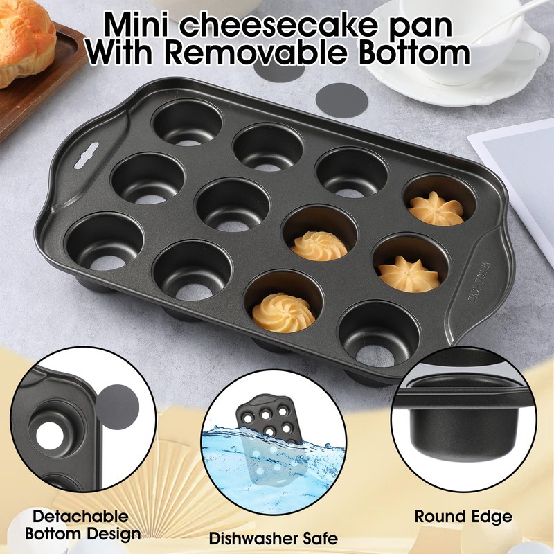 2 Pack Mini Cheesecake Pans Removable Bottom 12 Cavity Mini