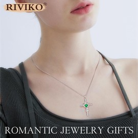 RIVIKO Cross May Birthstone Necklace for Women,925 Sterling Silver Heart Pendant Necklaces Trendy,Cross Jewelry Anniversary Birthday Christmas Day Jewelry Gifts for Mom Wife Girlfriend Her