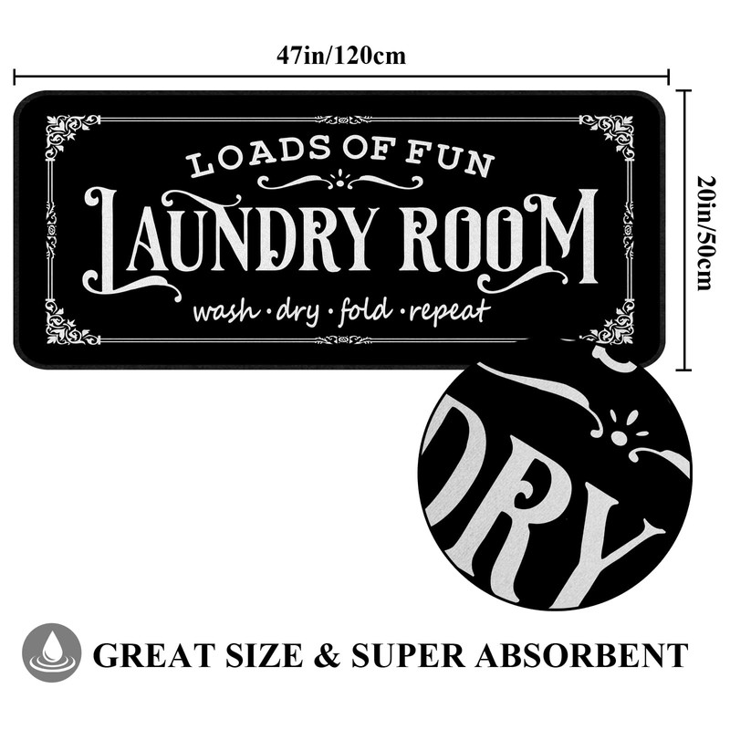 Farmhouse Laundry Room Rug 20"x47" Non Slip Floor Mat Runner