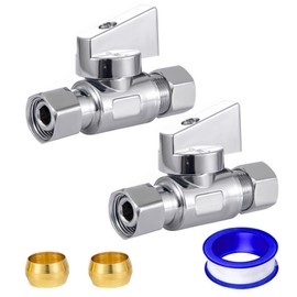 reezliy 2 Pack Chrome Brass 3/8" Comp FIP x 3/8 Inch Compression MIP Quarter Turn Water Straight Angle Stop (Add on) Valve for sink or toilet,water supply