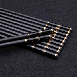 VIWIK 5 Pairs Premium Chopsticks Gold Edged Stainless Steel Pipe Fittings Reusable Chop sticks Dishwasher Safe 9.6 Inch Gift Set
