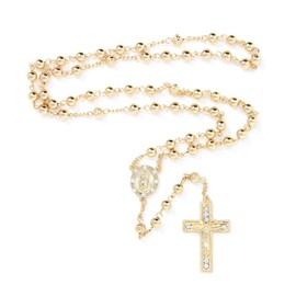 Me Plus 6mm CCB Beads Alloy Crucifix Cross Pendant Rosary Catholic Necklace 20" (R1G-Gold)