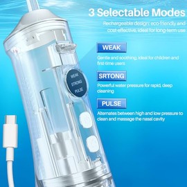 Sistema de riego nasal, máquina eléctrica de enjuague nasal para alivio sinusal y cuidado nasal, olla Neti inalámbrica con 4 puntas y 60 paquetes de s
