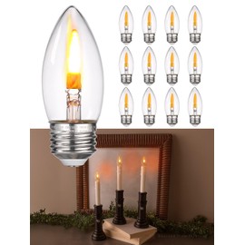 TORCHSTAR 12-Pack LED Flickering Light Bulbs E26, 1W Flame Light Bulbs, 2 Modes Fire Flame Bulb, B11 Candle Bulb for Chandelier, UL Listed, 1800K Warm Yellow