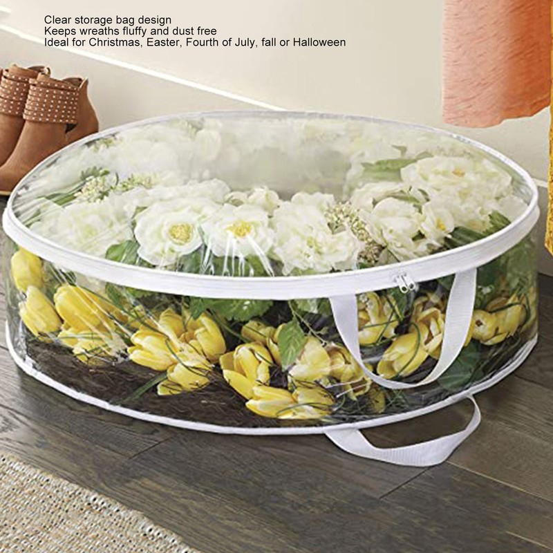 Wreath Storage Bag 60x20cm Thick PVC Reinforced Handle Double Zippers