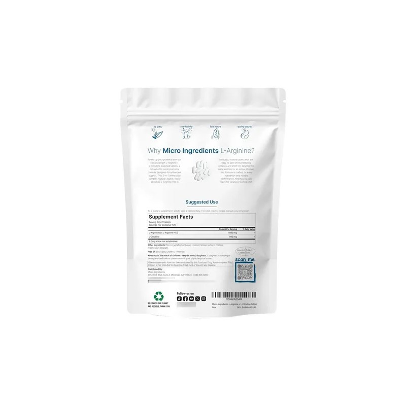 L-arginina 1600 Mg Con L-citrulina, 240 Tabletas Biseladas