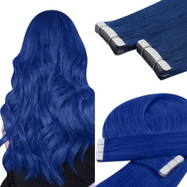YoungSee Blue Human Hair Tape in Extensions Blue Tape in Hair Extensions Human Hair Colorful 12In 25G 10Pcs