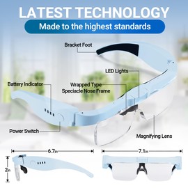 YOCTOSUN Magnifying Glass with Light, Magnifying Glasses with 5 Lenses 0.75X-4.0X and 3 LED Lights, Rechargeable Magnifier Headset, Hands Free Head Magnifying Glass for Close Work Hobby Crafts Jewelry