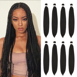 Braiding Hair 24 Inch 8 Packs Braiding Hair Pre Stretched Long Braiding Hair For Twist Or Box Braids Pre Stretched Braiding Hair For Crochet Braids Hot Water Setting Soft Yaki Texture(24Inch,#4)