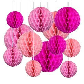 Paquete de 12 bolas de panal de papel de seda, pompones, cumpleaños, baby shower, decoración de boda, mezcla pequeña (tono rosa)