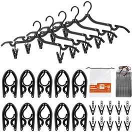 HOUSE DAY Foldable Travel Hangers 10 Pack w/10 Clips, Cruise Essentials 2025, Portable Hanger Collapsible Hangers Plastic, Travel Must Haves for Suitcase, Hotel, RV, Road Trip, Flying, Camping-Black