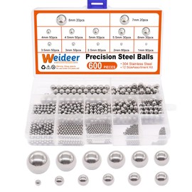 mxuteuk 600pcs 12 Size Stainless Steel Precision Steel Balls 1-8mm Metric Bicycle Bearing Balls Assortment Kit Mixing Balls 1mm 2mm 2.5mm 3mm 3.5mm 4mm 4.5mm 5mm 5.5mm 6mm 7mm 8mm K-085-600
