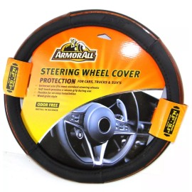 Armor All Premium Sport Steering Wheel Cover Padded BLACK & Faux Wood 14.5-15.5"
