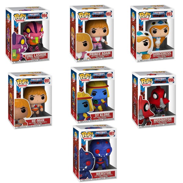 Funko Pop! Bundle of 7: He-Man Masters of The Universe - Tung Lasher, Prince Adam, Sorceress, He-Man, Sy Klone, Mosquitor and Webstor