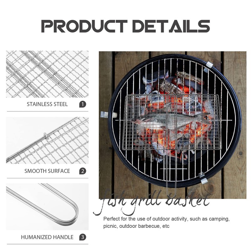 Yardwe Fish Grilling Basket Stainless Steel Barbecue BBQ Grill Basket