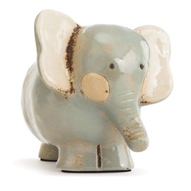 Elephant Character Glossy Blue 6.5 x 6 Distressed Ceramic Piggy Money Bank