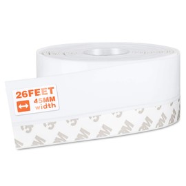 26 Feet Silicone Seal Strip,Door Weather Stripping Door Seal Strip Window Seal Silicone Sealing Tape for Door Draft Stopper Adhesive Tape for Doors Windows and Shower Glass Gaps (White, 45MM)