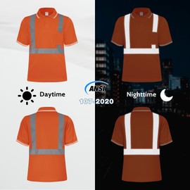 Uno Mejor Safety Polo Shirts for Men Class 3 High Visibility Shirts with Black Bottom, Hi Vis Reflective Shirts for Men Women, Durable Short Sleeve Construction Work Shirts, Breathable, UPL-Orange S