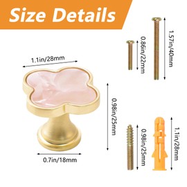 MOROBOR 6 PCS Four-Leaf Clover Handle, Creative Cabinet Drawer Pulls Multifunctional Single Hole Zinc Alloy Knobs for Dresser Wardrobe Door Furniture Accessories/Gold Base with Pink Surface