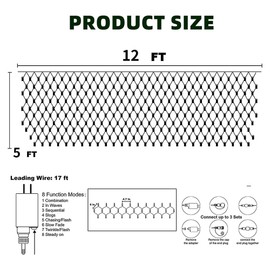 Dazzle Bright Christmas Net Lights, 360 LED 12FT x 5 FT Green Wire Waterproof Connectable String Lights with 8 Modes, Christmas Outdoor Lights for Bushes Garden Party Wedding Holiday Decoration (Blue)
