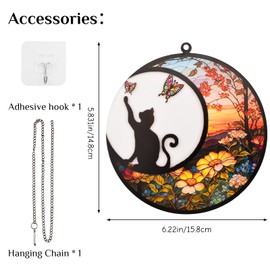 HACRAHO Stained Glass Window Hangings 1 Pack Black Cat on Moon Suncatcher Ornament Decoration Stained Glass Cat Memorial Gift