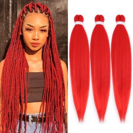 ADIASAI Braiding Hair Pre Stretched 16 Inch 3 Packs, Red Pre stretched Braiding Hair for Professional Braiding Hair Extensions, Hot Water Setting Yaki Texture Synthetic Hair