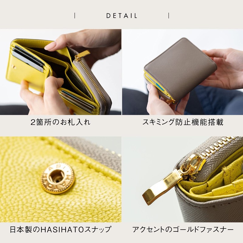 Mura's Goat Leather, Saffiano Leather, Women's, Bi-Color, Bi-Color, Anti-Skimming, navy/light