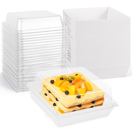 VGOODALL 48PCS Paper Charcuterie Boxes, White Bakery Box with Clear Lid Disposable Take Out Food Containers Sandwich Dessert To Go Containers